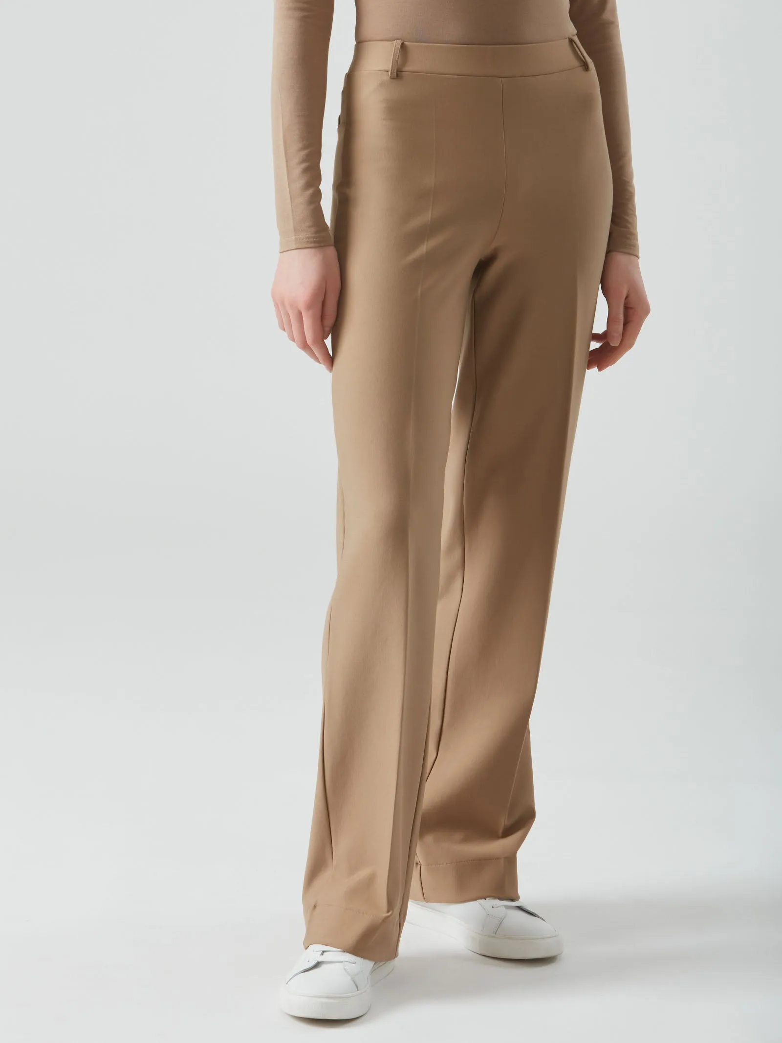 Pantalone a palazzo in tessuto Compact - Cammello