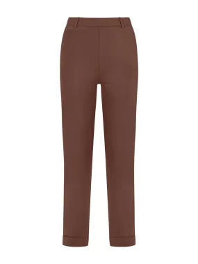 Pantalone dritto con tasche corto in Compact Light - Cappuccino