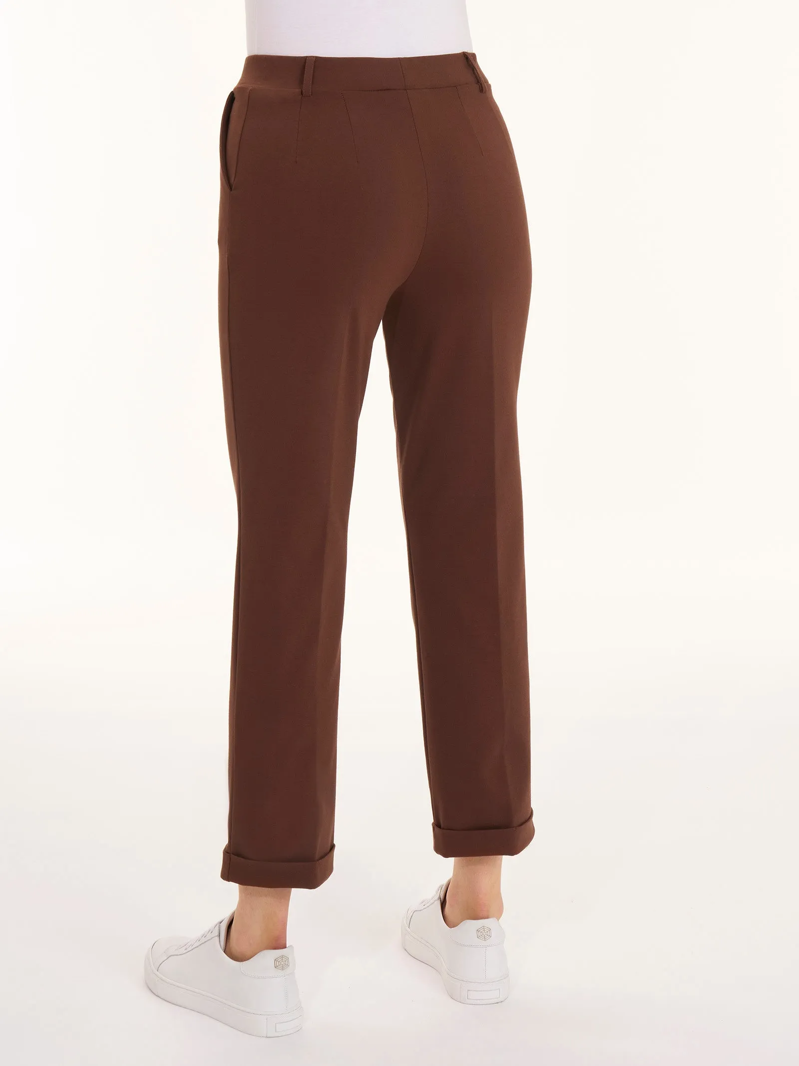 Pantalone dritto con tasche corto in Compact Light - Cappuccino