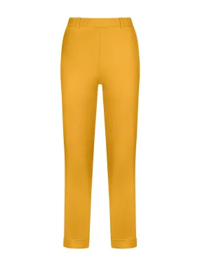 Pantalone dritto con tasche corto in Compact Light - Golden Spice