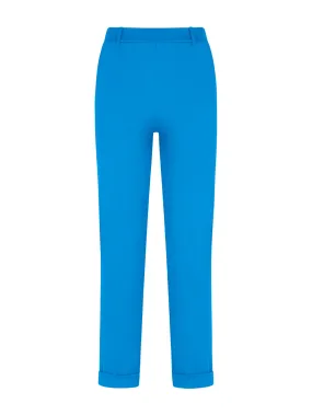 Pantalone dritto con tasche corto in Compact Light - Ibiza Blue