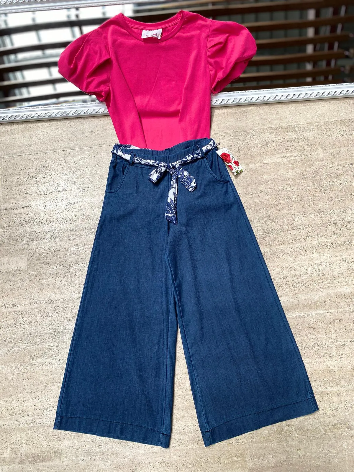 Pantaloni in cotone leggero color jeans