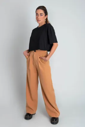 Pantalón wide leg cintura alta con pinzas