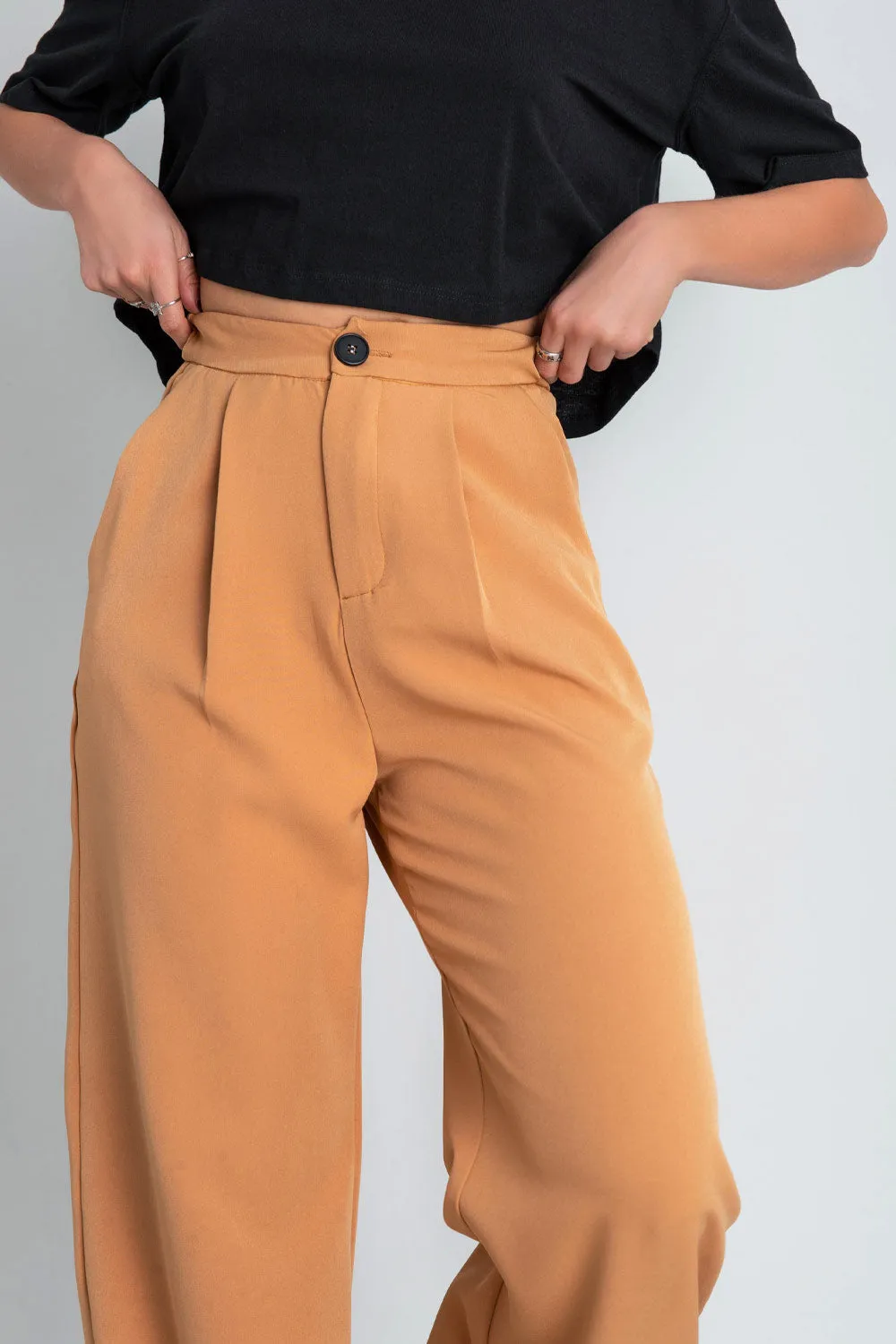 Pantalón wide leg cintura alta con pinzas