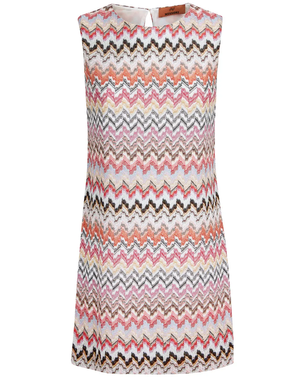 Pink and White Zigzag Sleeveless Mini Dress