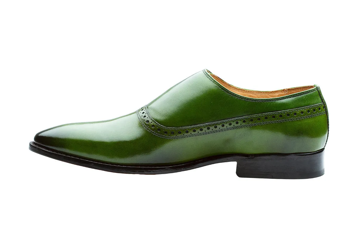 PLAIN TOE SINGLE STRAP BROGUE MONK– DARK GREEN