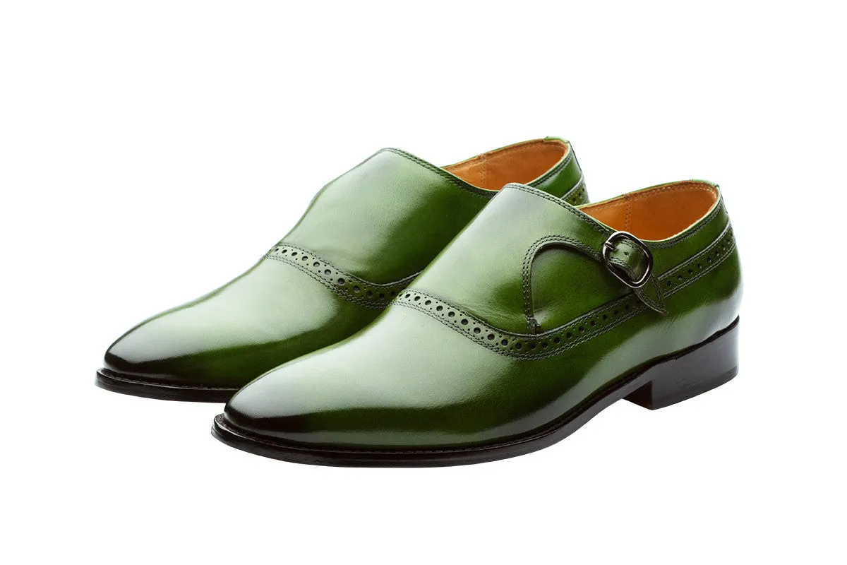 PLAIN TOE SINGLE STRAP BROGUE MONK– DARK GREEN