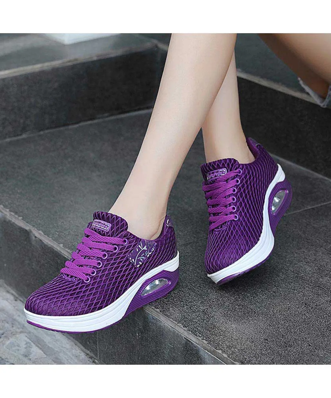 Purple pattern check rocker bottom shoe sneaker