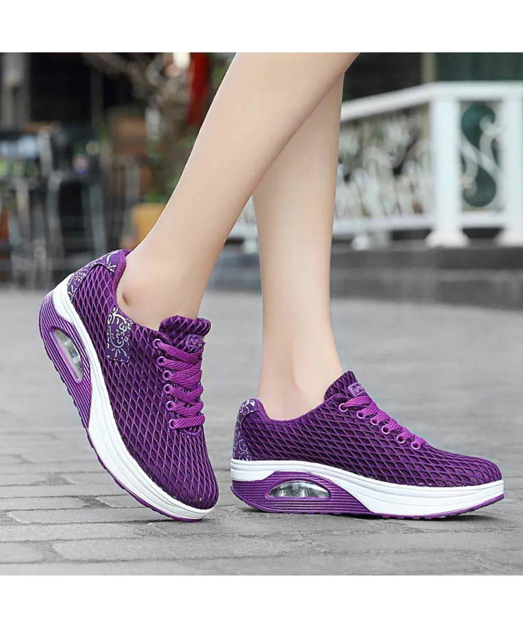 Purple pattern check rocker bottom shoe sneaker