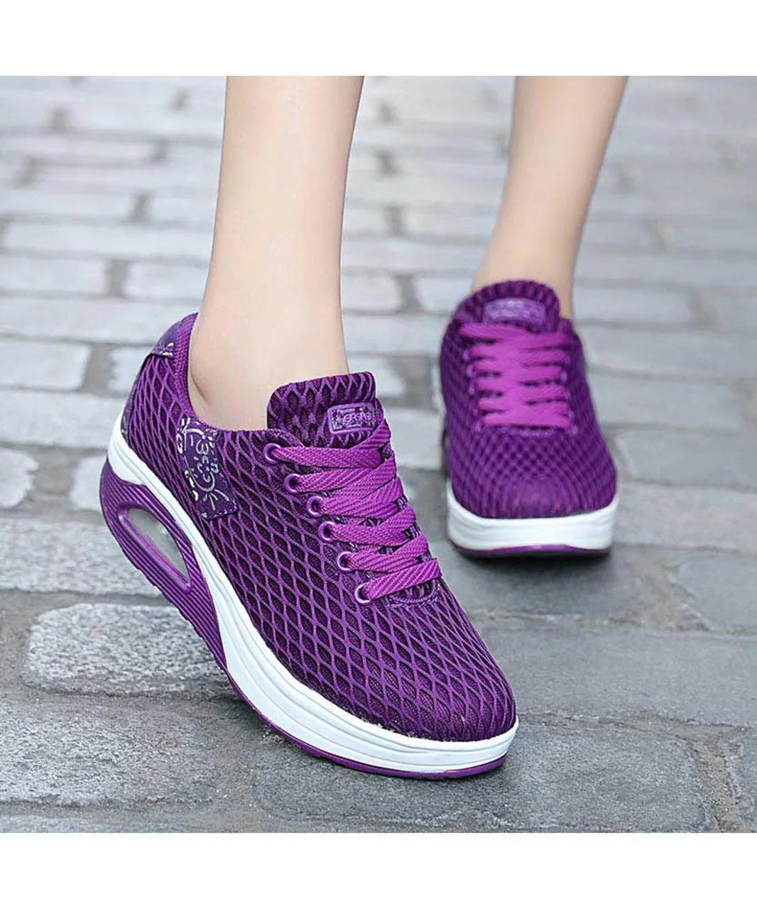 Purple pattern check rocker bottom shoe sneaker