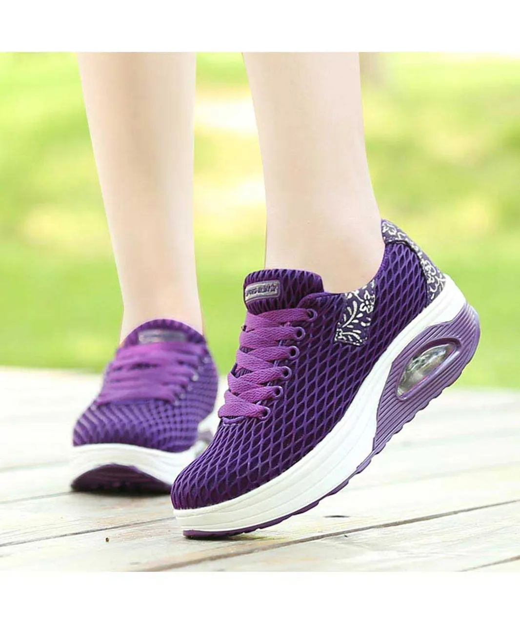 Purple pattern check rocker bottom shoe sneaker