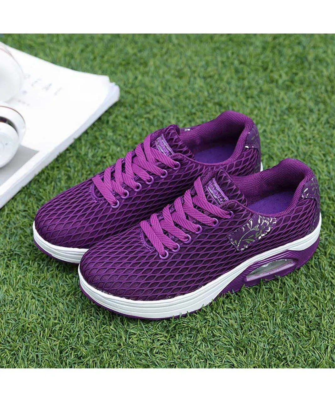 Purple pattern check rocker bottom shoe sneaker