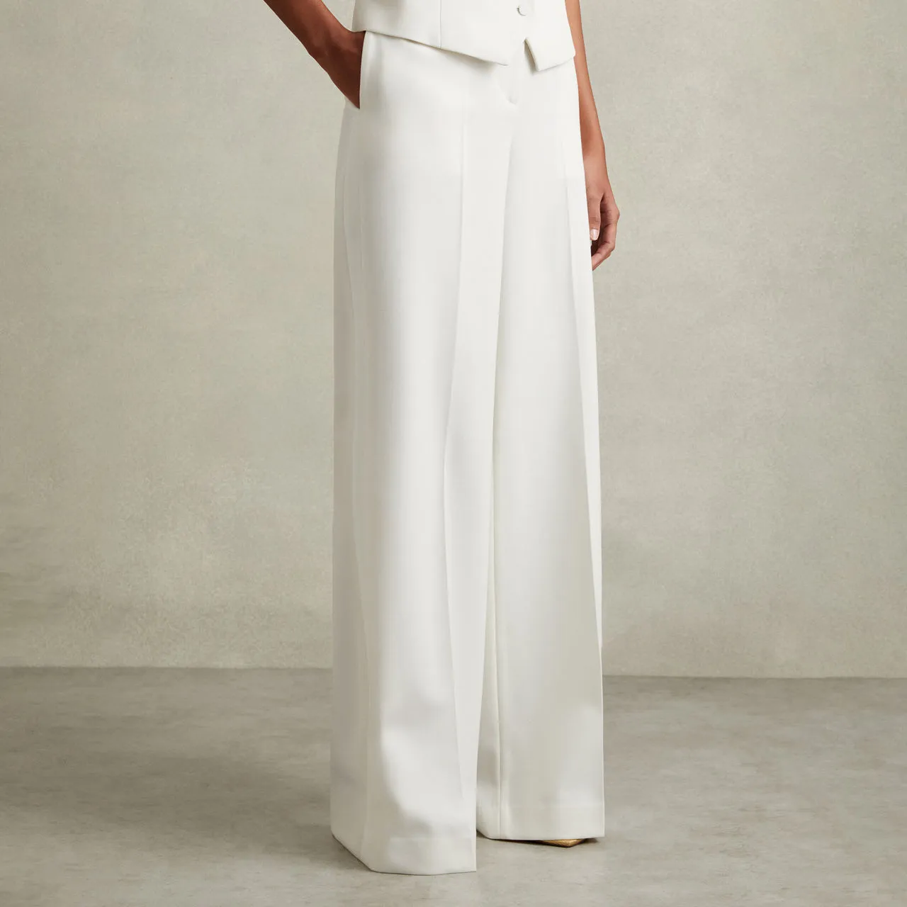 REISS Leanna Wide Leg Tux Trousers - White