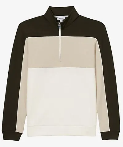 Reiss Mens Forest Green Off White Katoon colour-block interlock-jersey sweatshirt