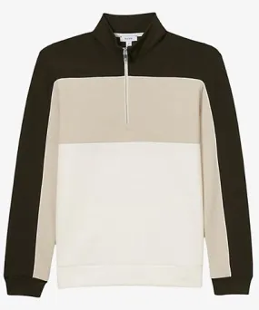 Reiss Mens Forest Green Off White Katoon colour-block interlock-jersey sweatshirt