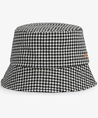 Reiss Womens Black/White Rosa dogtooth-pattern wool bucket hat