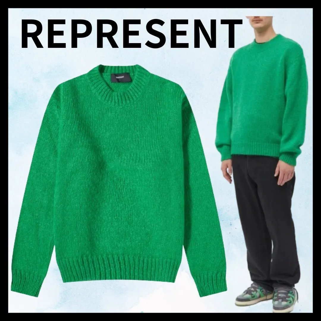 REPRESENT  |Crew Neck Pullovers Wool Low Gauge Street Style Long Sleeves