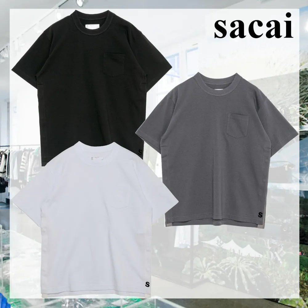 sacai  |Crew Neck Pullovers Street Style Plain Cotton Short Sleeves