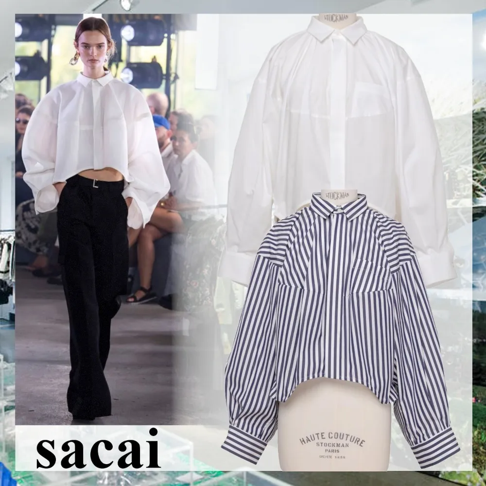 sacai  |Stripes Casual Style Street Style Long Sleeves Plain Cotton