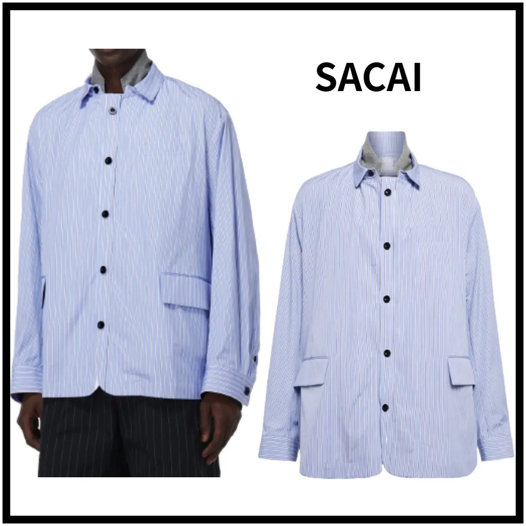 sacai  |Stripes Long Sleeves Cotton Designers Shirts