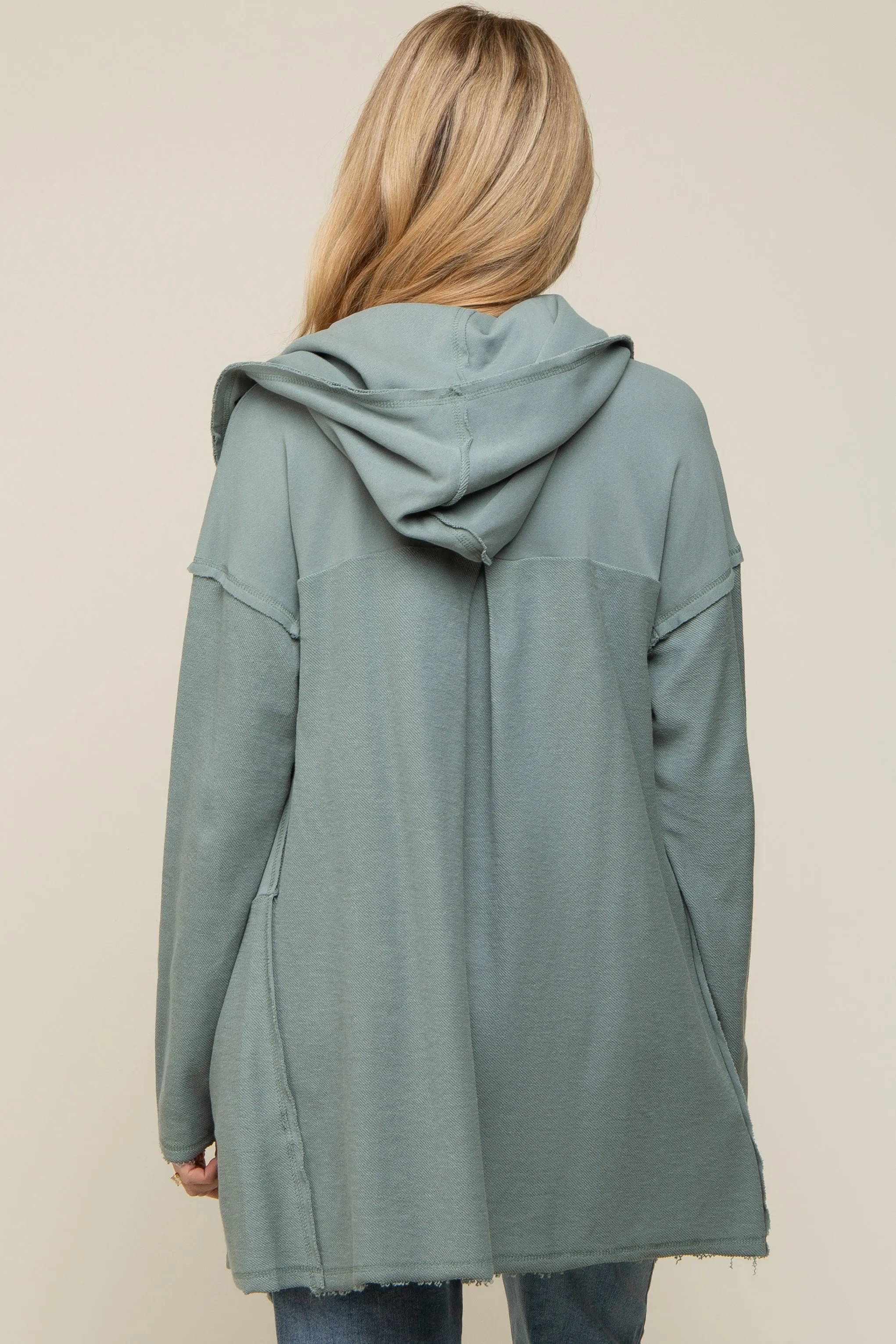 Sage Raw Hem Hooded Maternity Cardigan