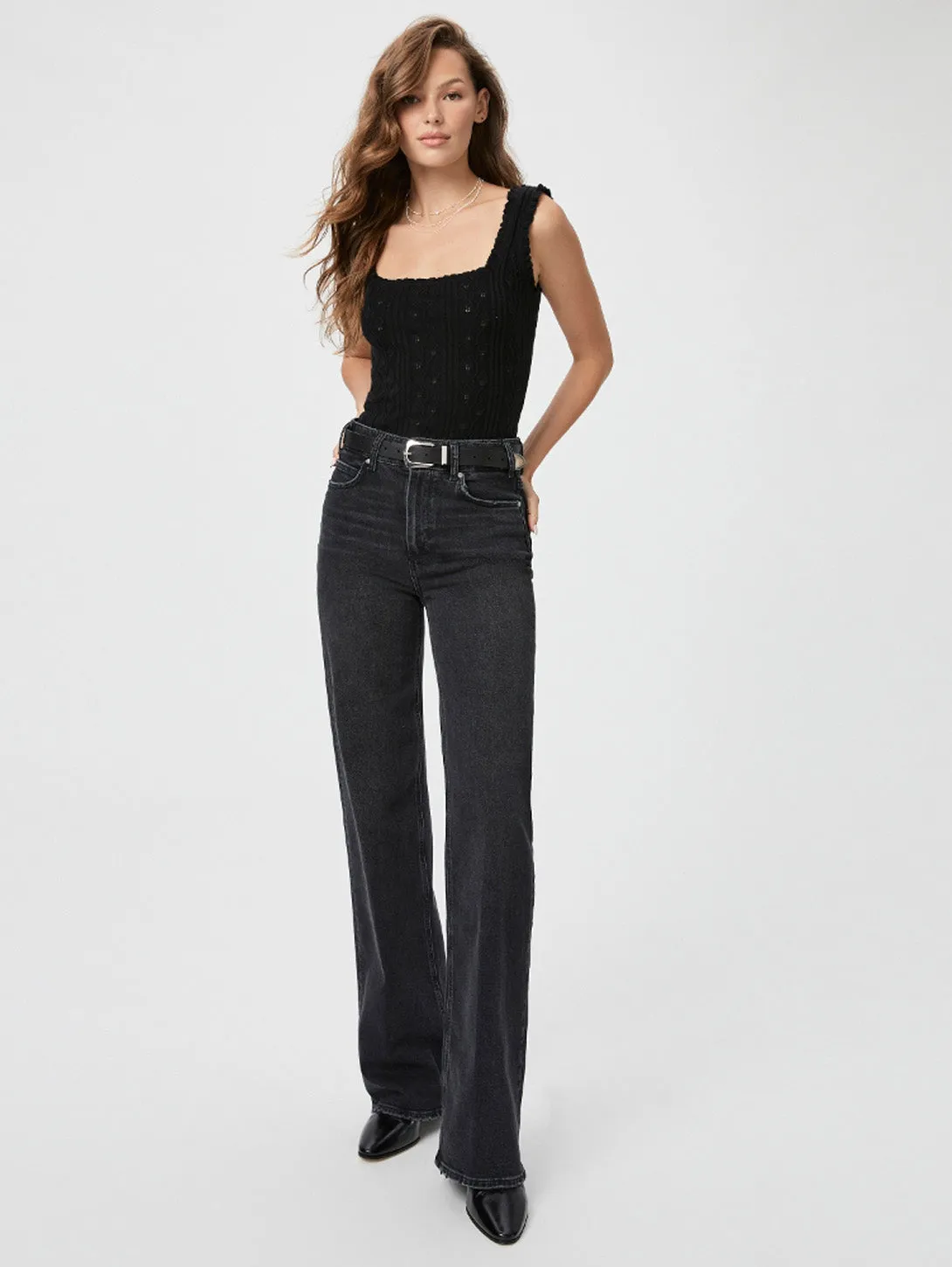 Sasha High Rise Straight Jean - Viper Black Distressed