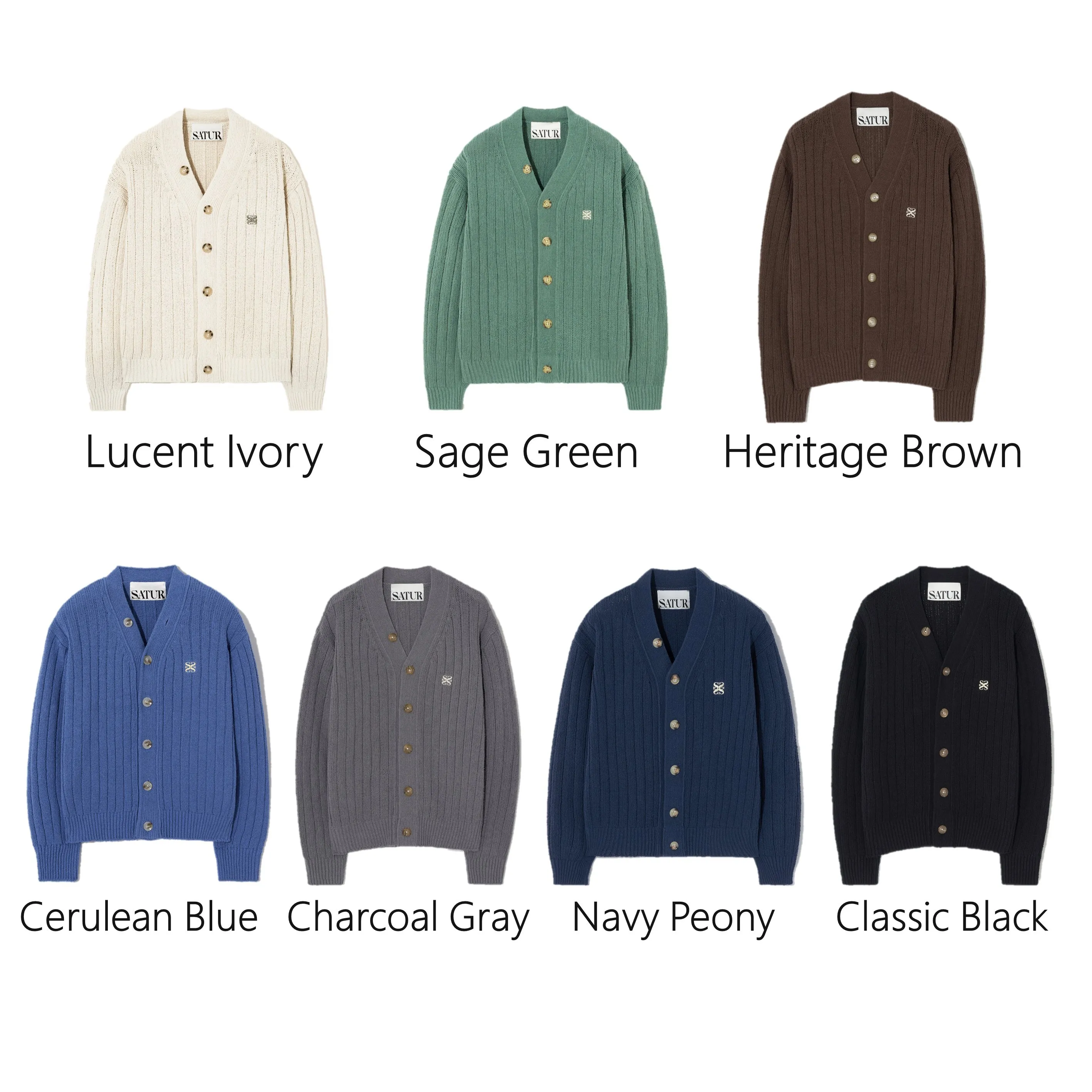 SATUR  |Street Style Long Sleeves Plain Cotton Logo Cardigans