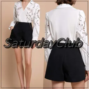 SaturdayClub  |Long Sleeves Plain Lace Shirts & Blouses