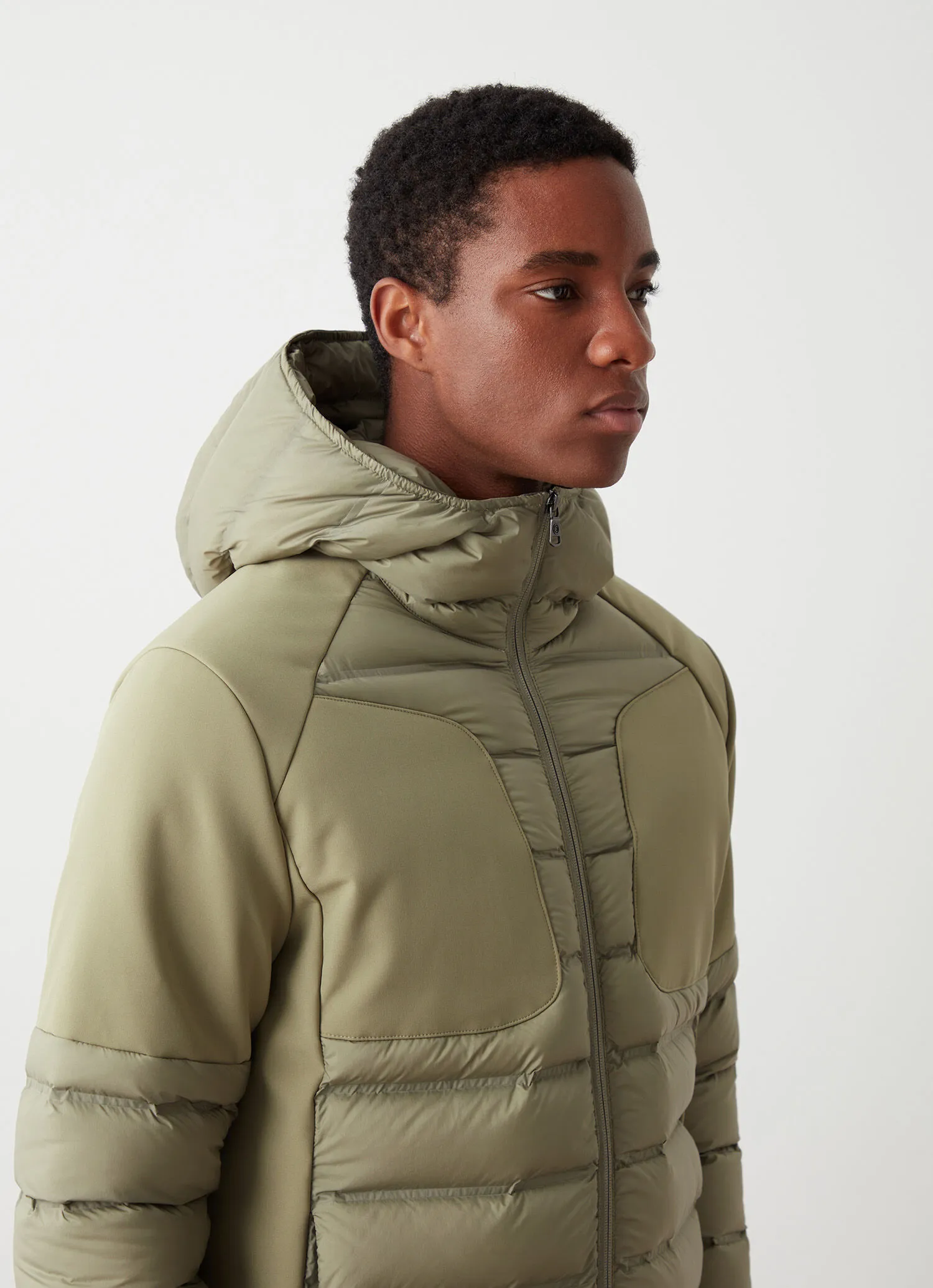 Sporty neoprene and nylon down jacket-