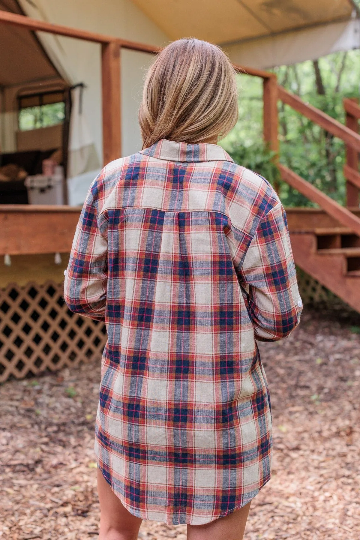 Starry Skies And Fireflies Button Down Top- Beige & Navy