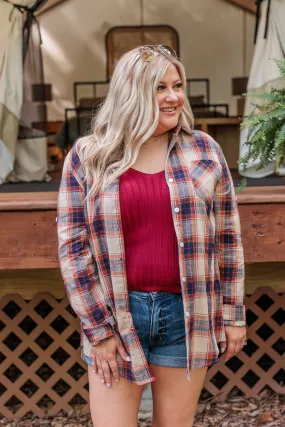 Starry Skies And Fireflies Button Down Top- Beige & Navy