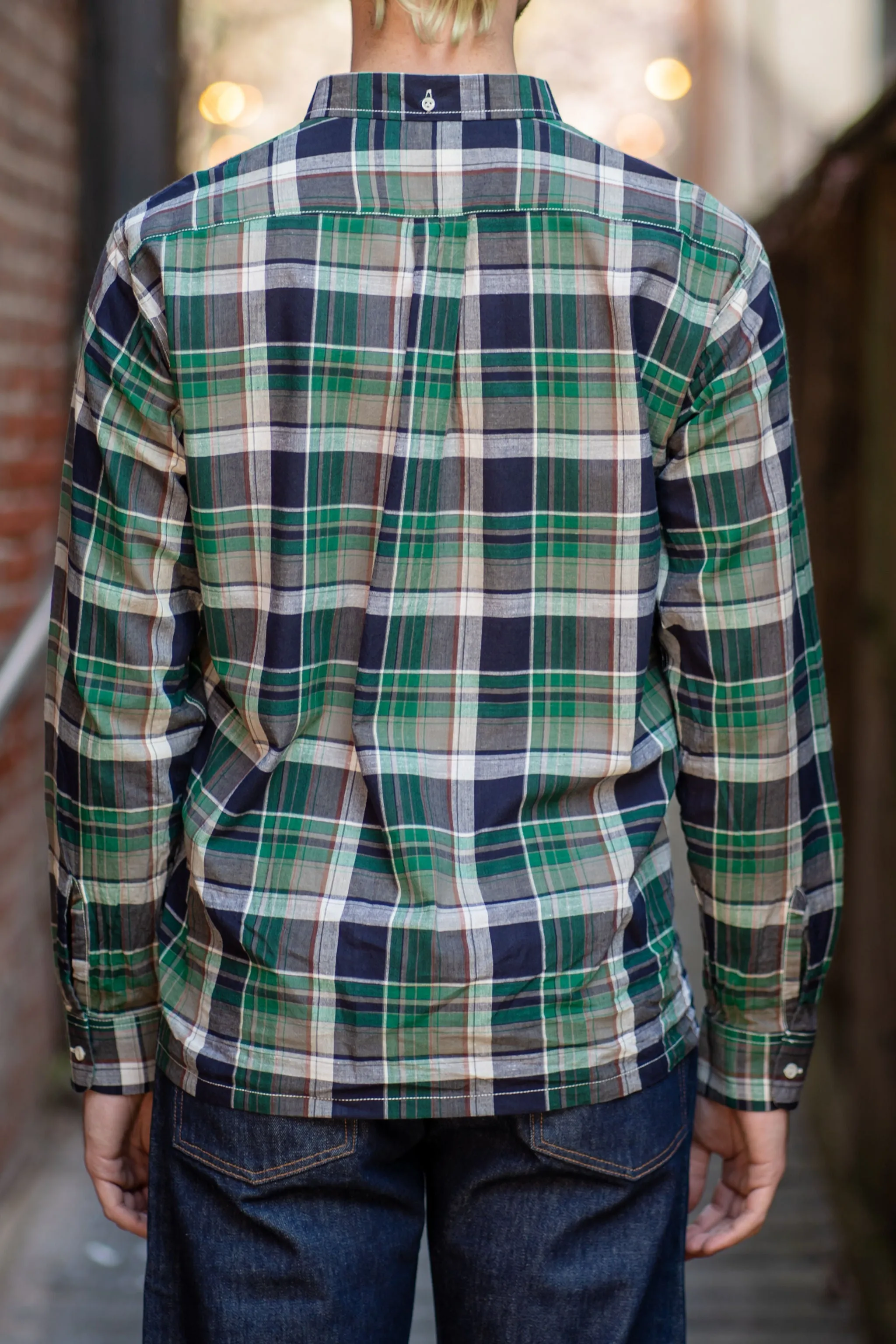 Sugar Cane Indian Madras Button Down Shirt - Navy/Green L/S