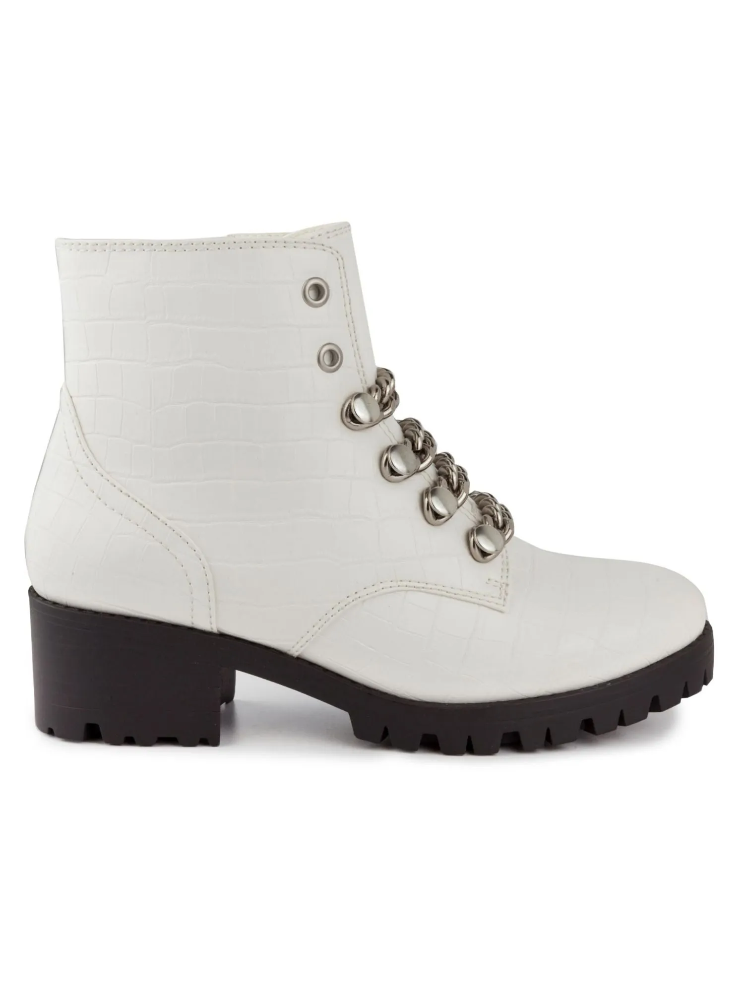 SUGAR Womens Ivory Lug Sole Obvi Round Toe Block Heel Zip-Up Combat Boots M