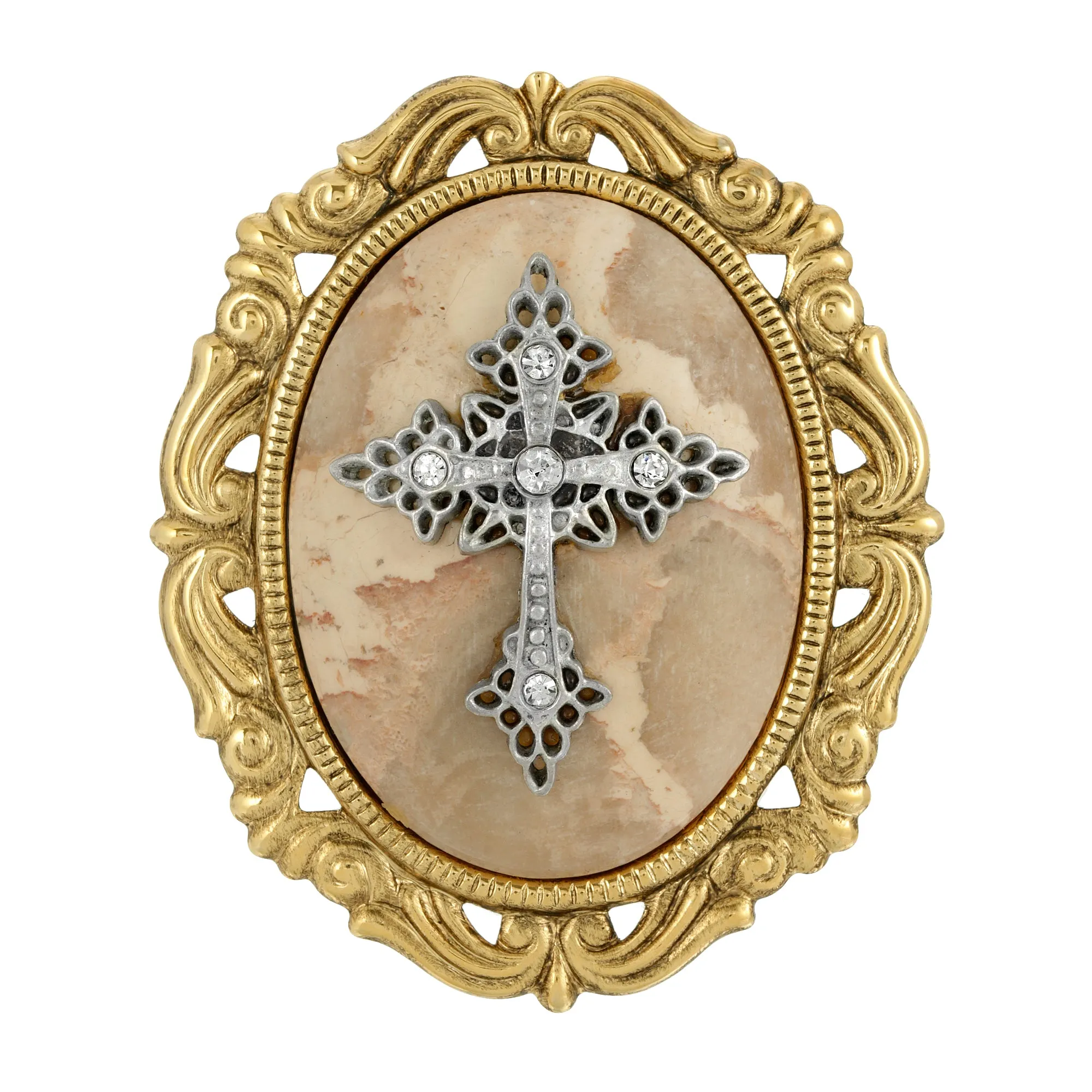 Symbols of Faith Oval Pendant with Cross Brooch