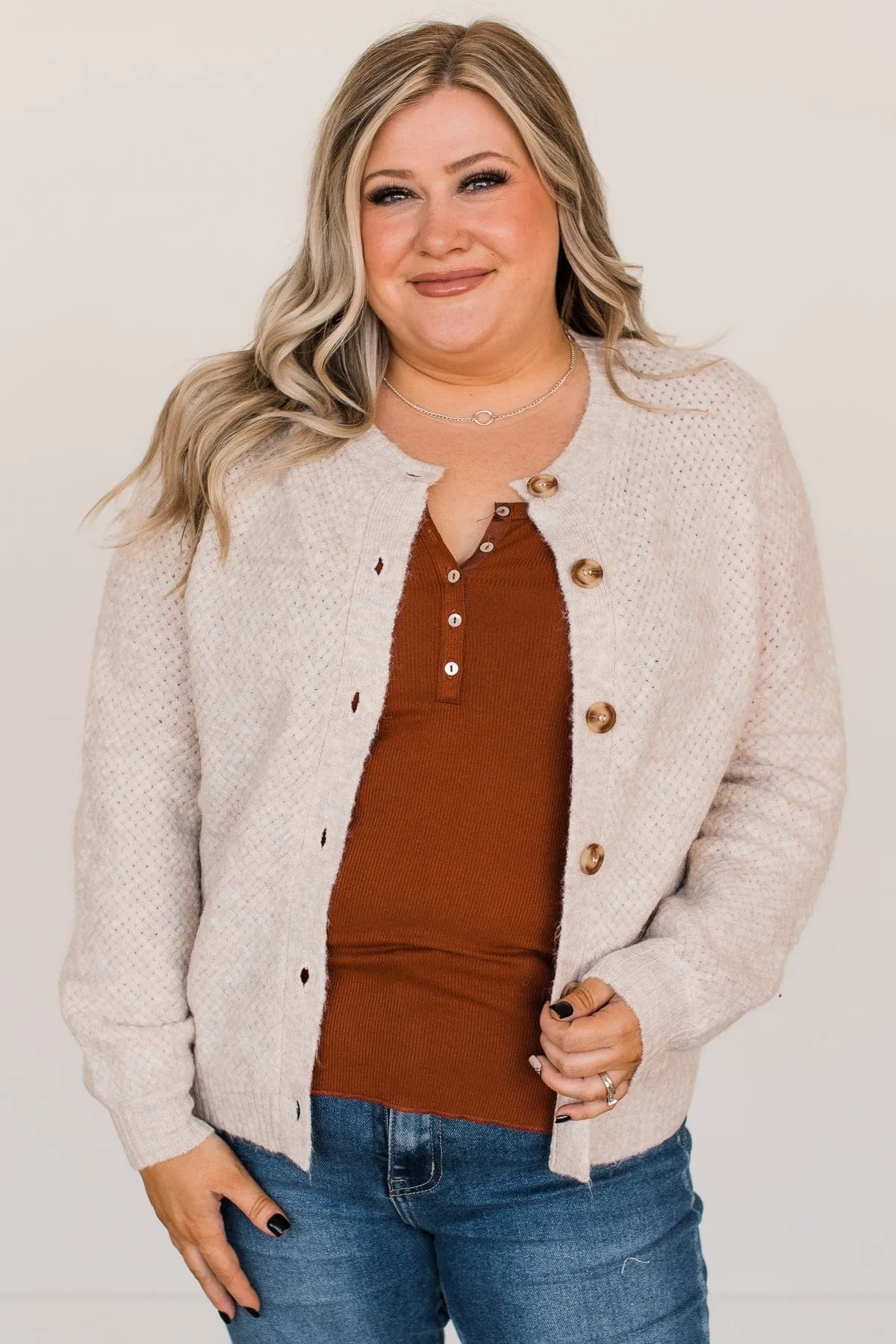 Taking It All In Button Cardigan- Oatmeal