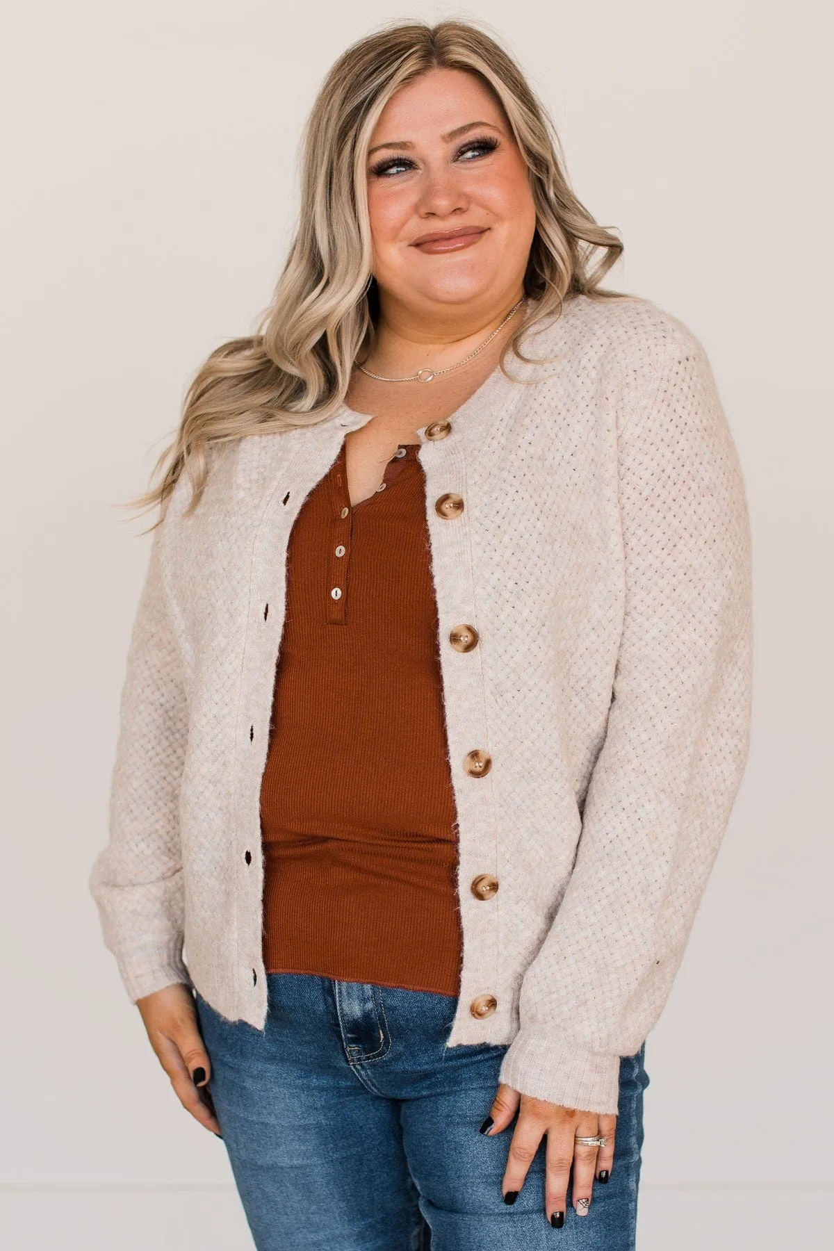 Taking It All In Button Cardigan- Oatmeal