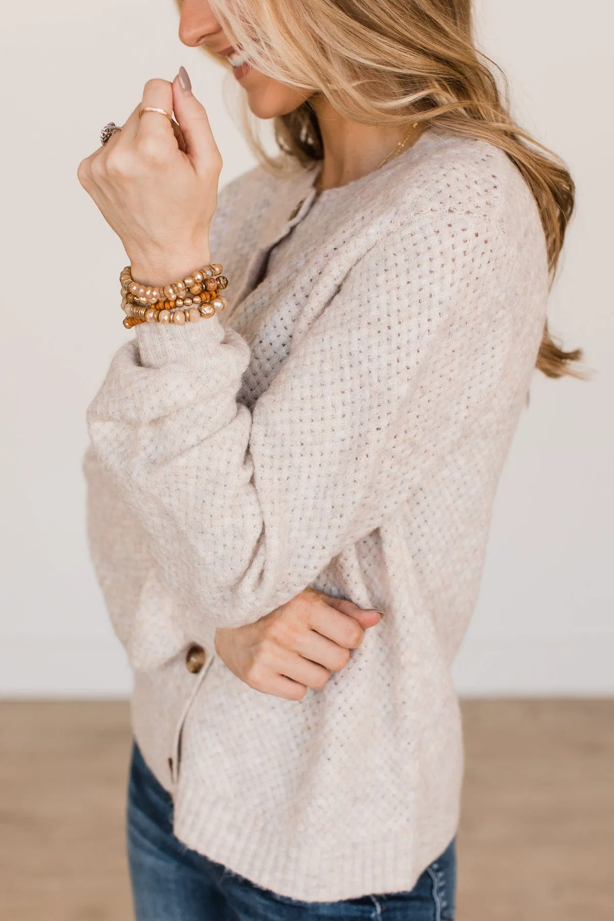 Taking It All In Button Cardigan- Oatmeal