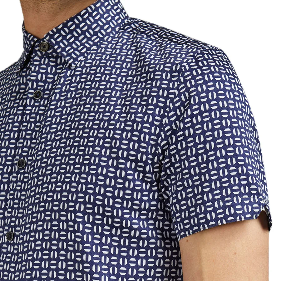 Ted Baker - STEEVE Geo Print Cotton SS Shirt in Navy