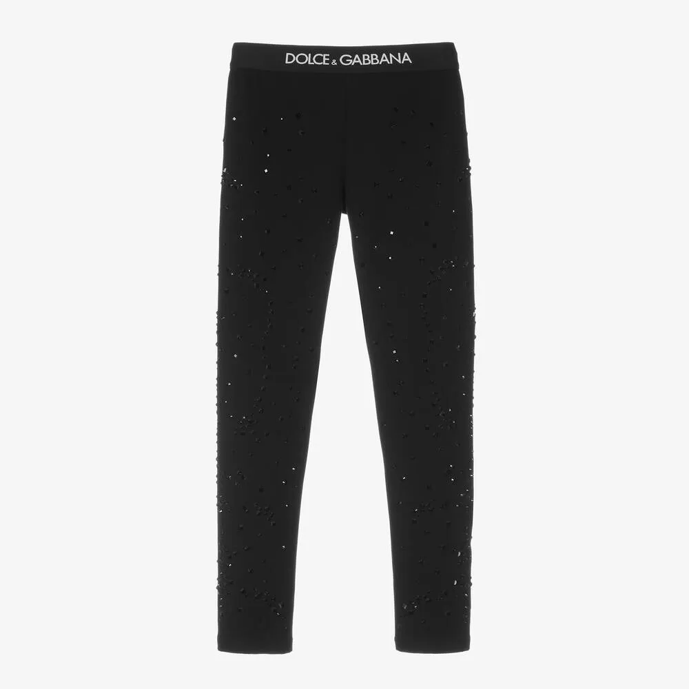 Teen Girls Black Crystal Logo Leggings