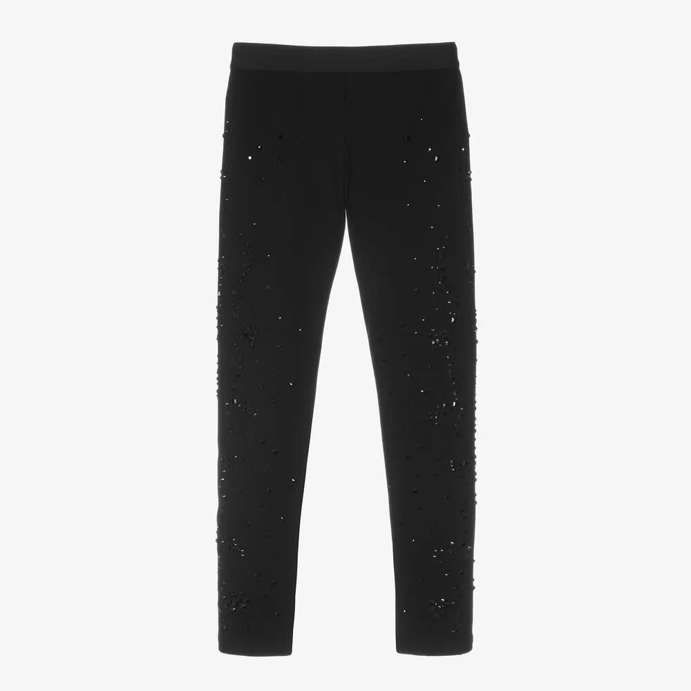 Teen Girls Black Crystal Logo Leggings