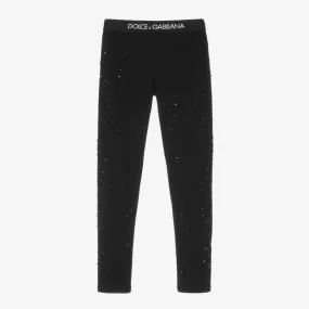 Teen Girls Black Crystal Logo Leggings