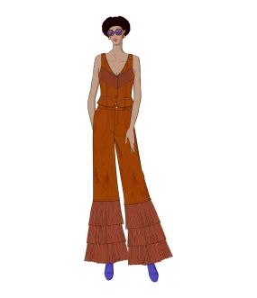 The Vault- 1970s Rust Suede Tassel Flare Pants