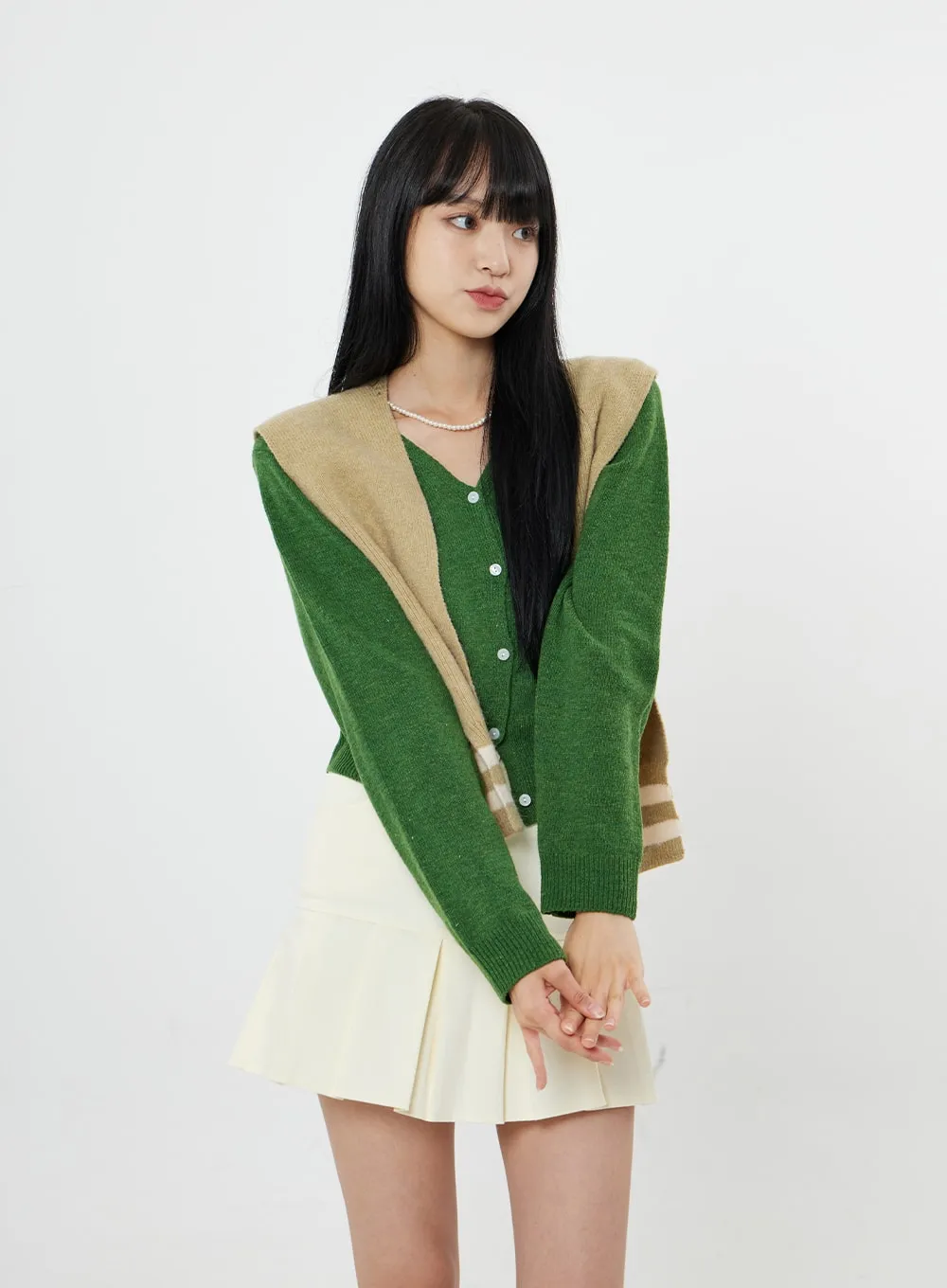 Two Color Layered Fake Cardigan OS22