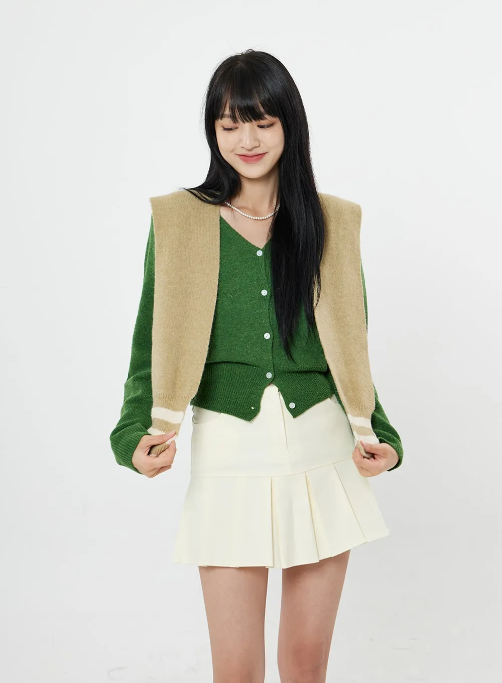 Two Color Layered Fake Cardigan OS22