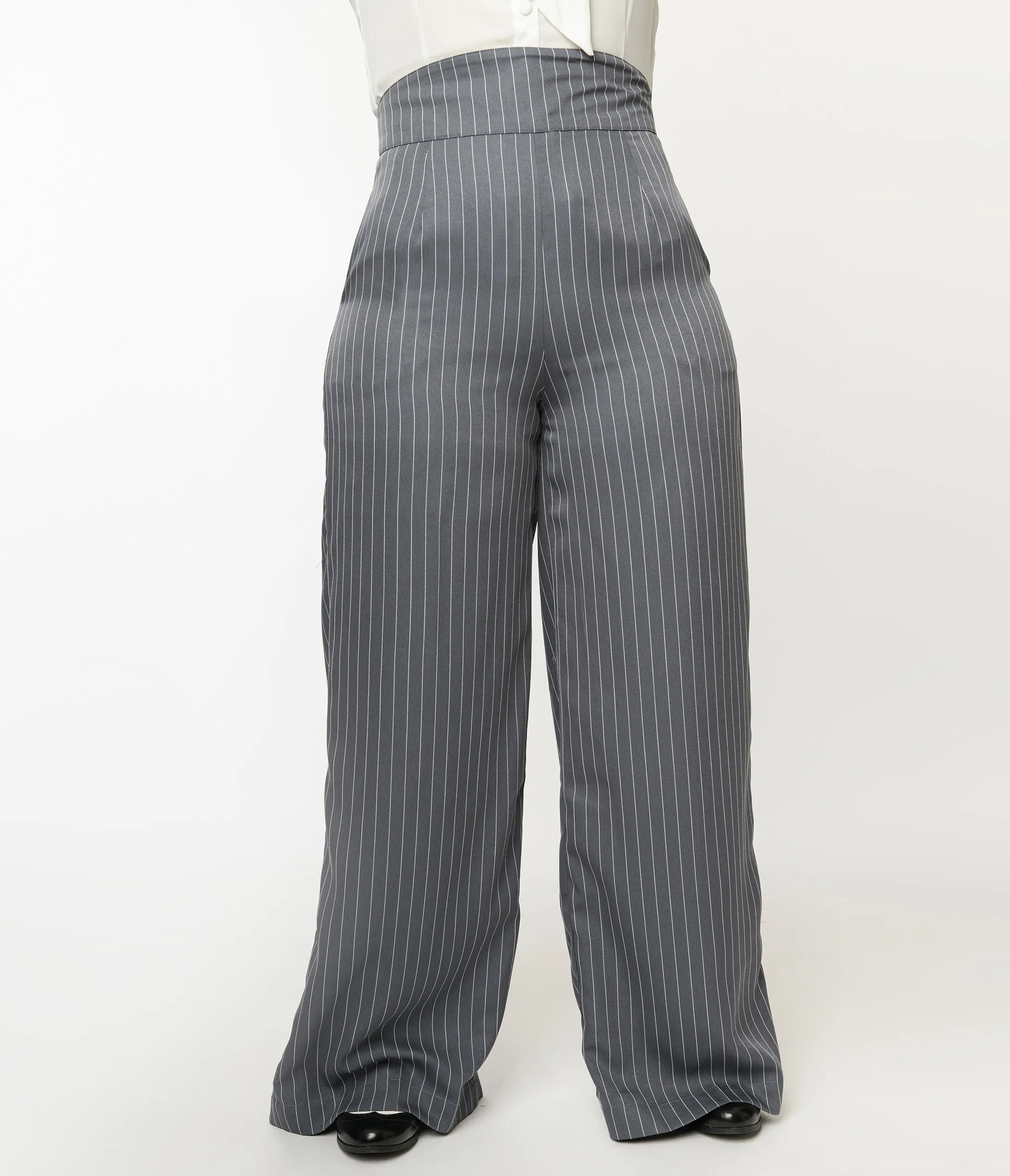 Unique Vintage 1940s Grey Pinstripe High Waist Pants