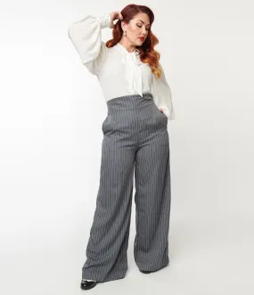 Unique Vintage 1940s Grey Pinstripe High Waist Pants