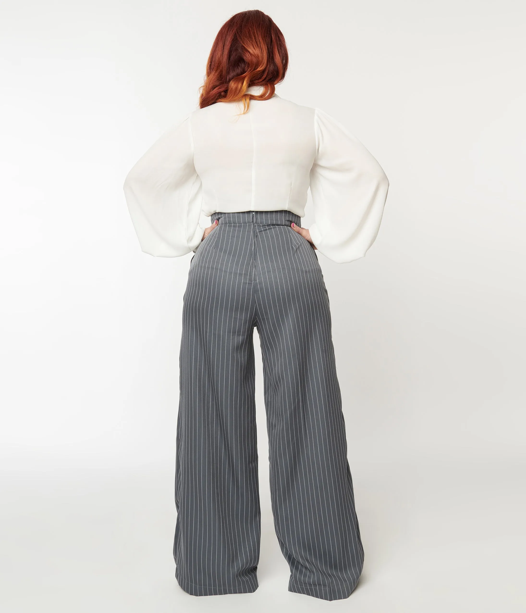 Unique Vintage 1940s Grey Pinstripe High Waist Pants