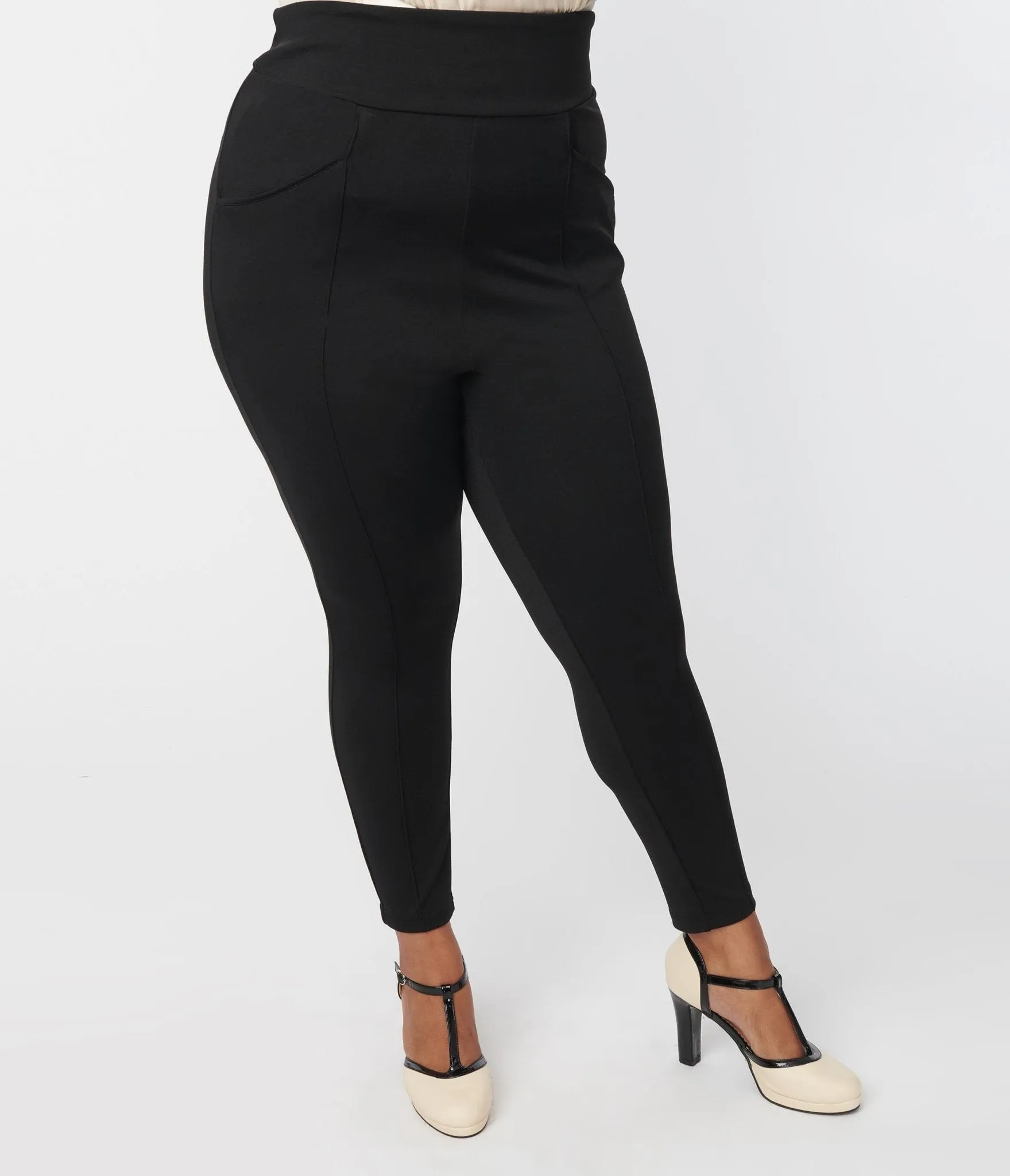 Unique Vintage Plus Size Black Pintuck High Waist Pants