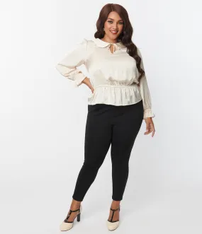 Unique Vintage Plus Size Black Pintuck High Waist Pants