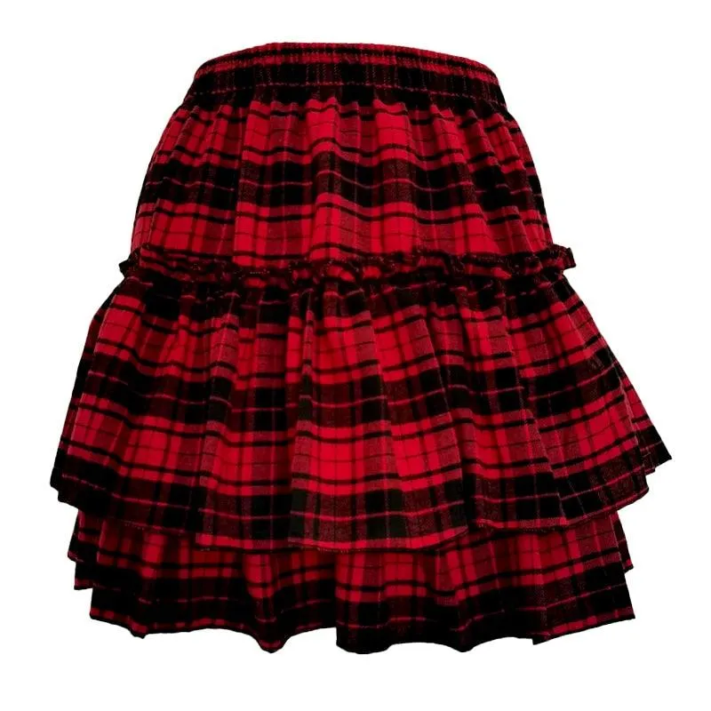 Unleash Your Dark Gothic Side with Our Ruffled Elastic Waist Striped Plaid Mini Skirt